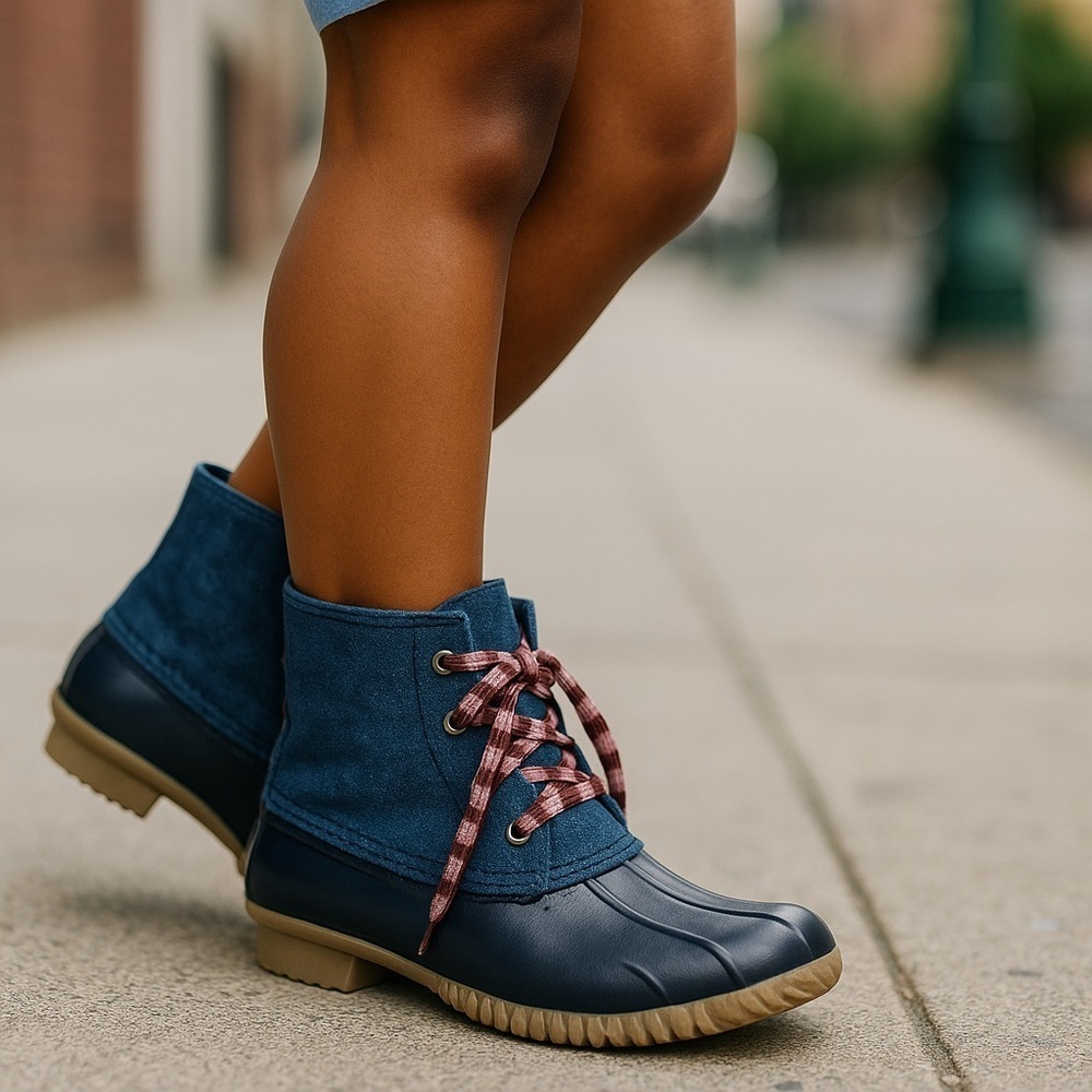 ❄️ Cato | Denim Quilted Duck Boots Size 6 Rain Boots